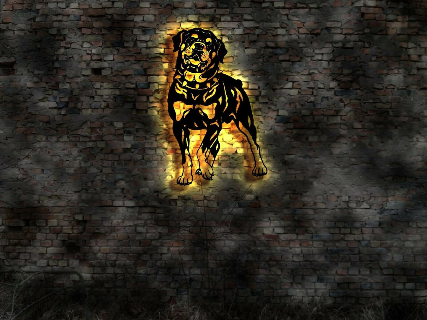 Rottweiler LED Wandbild aus Holz Welpen Welpe Buch Hund Dog Zucht Züchter Führleine Plüschtier Skulptur Spielzeug