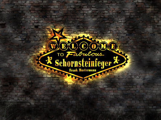 Schornsteinfeger Schild Anhänger Aufkleber Figur Buch Kaminkehrer Leuchtreklame sign-shirt Fahne Leuchtschild Besen chimney sweeper sweep