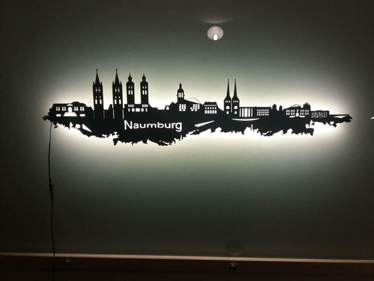 Skyline Naumburg LED Wandbild aus Holz Stadt AK Karte Map Stadtplan Wandsticker Leuchtbild Neonreklame Wandtattoo Reiseführer Silhouette