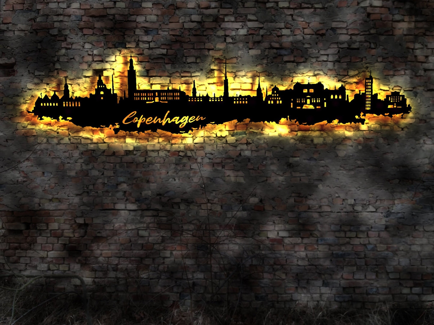 Skyline Copenhagen Kopenhagen  Holz Stadt AK Karte Map Stadtplan Wandsticker Leuchtbild Neonreklame Wandtattoo Reiseführer Silhouette