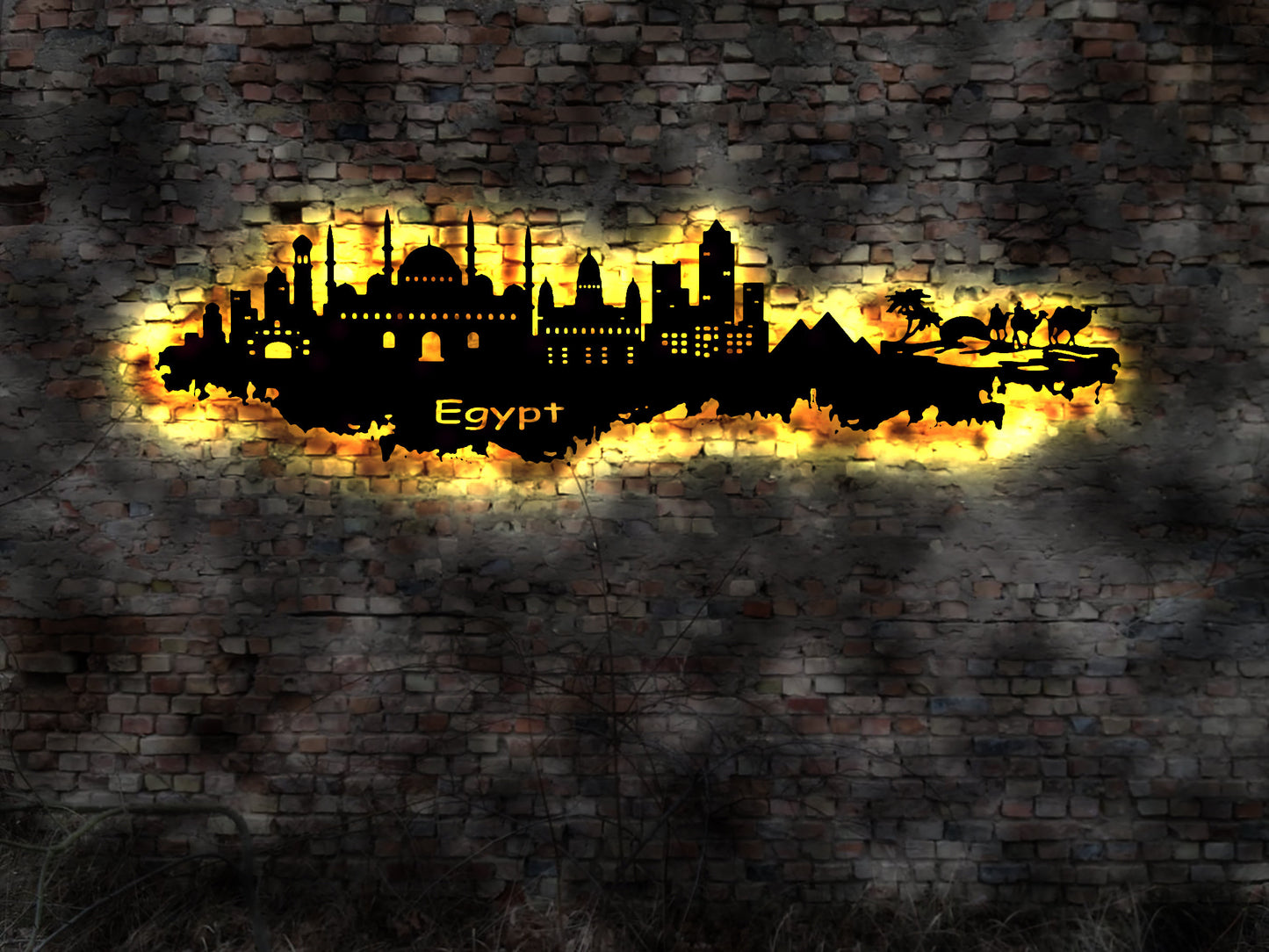 Skyline Ägypten Egypt LED Wandbild Holz Stadt AK Karte Map Stadtplan Wandsticker Leuchtbild Neonreklame Wandtattoo Reiseführer Silhouette