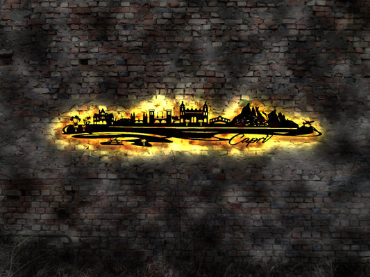 Skyline Capri Meer  Island Urlaub  LED Wandbild Holz Stadt AK Karte Map Wandsticker Leuchtbild Neonreklame Wandtattoo Reiseführer Silhouette