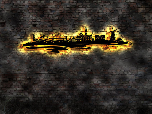 Skyline Fehmarn Nordsee  Urlaub  LED Wandbild Holz Stadt AK Karte Map Wandsticker Leuchtbild Neonreklame Wandtattoo Reiseführer Silhouette