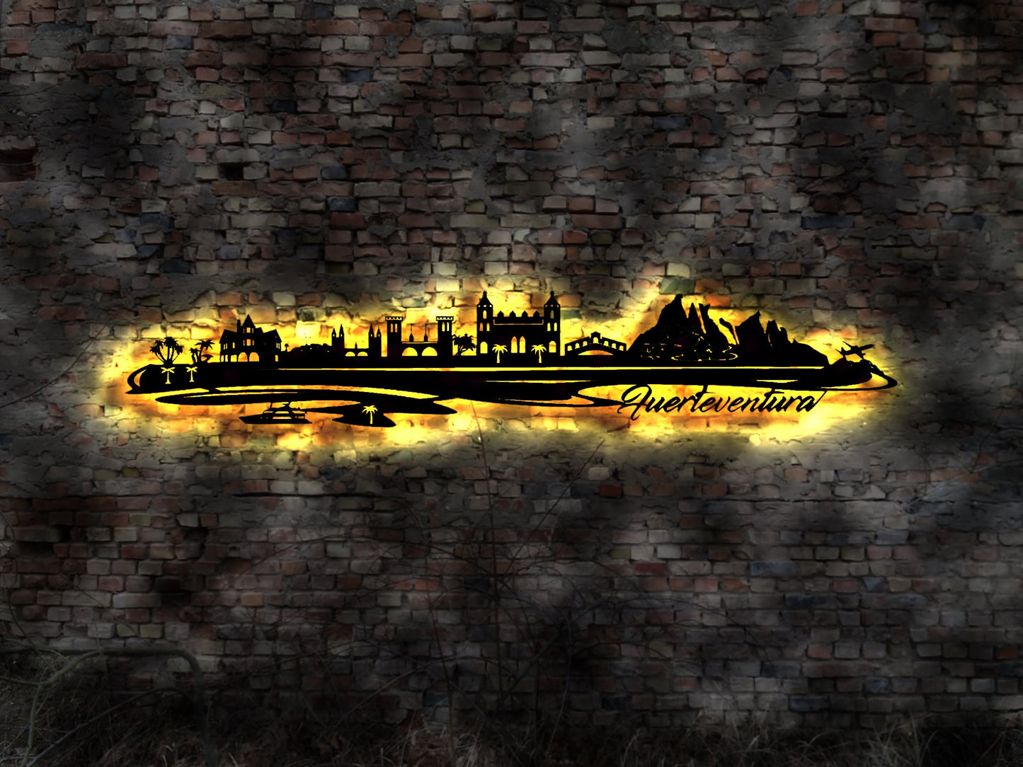 Skyline Fuerteventura Kanaren Fuerte  Island Urlaub  LED Wandbild Holz Stadt AK Karte Map Wandsticker Wandtattoo Reiseführer Silhouette