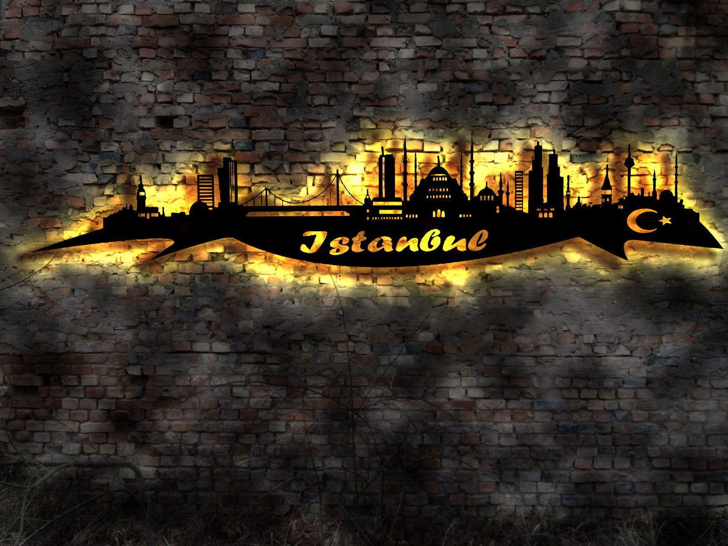 Skyline Istanbul Turkey Türkei  Holz Stadt AK Karte Map Stadtplan Wandsticker Leuchtbild Neonreklame Wandtattoo Reiseführer Silhouette