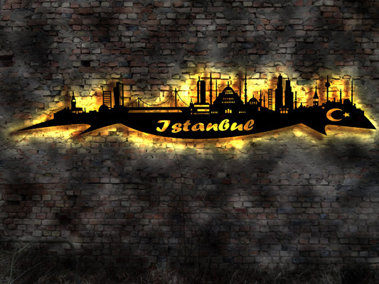 Skyline Istanbul Turkey Türkei  Holz Stadt AK Karte Map Stadtplan Wandsticker Leuchtbild Neonreklame Wandtattoo Reiseführer Silhouette