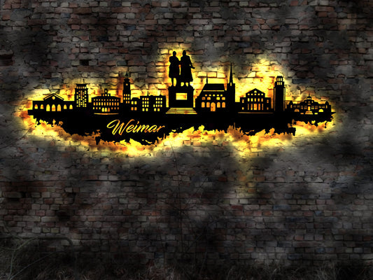 Skyline Weimar Wandbild Holz Stadt AK Karte Map Stadtplan Wandsticker Leuchtbild Neonreklame Wandtattoo Reiseführer Silhouette