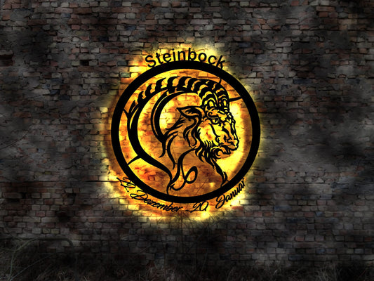 3D LED Wandbild Sternzeichen Horoskop Wandtattoo Aufkleber Neon Sign Steinbock Kette Halskette Tierkreiszeichen Schild signWandtattoo Bild