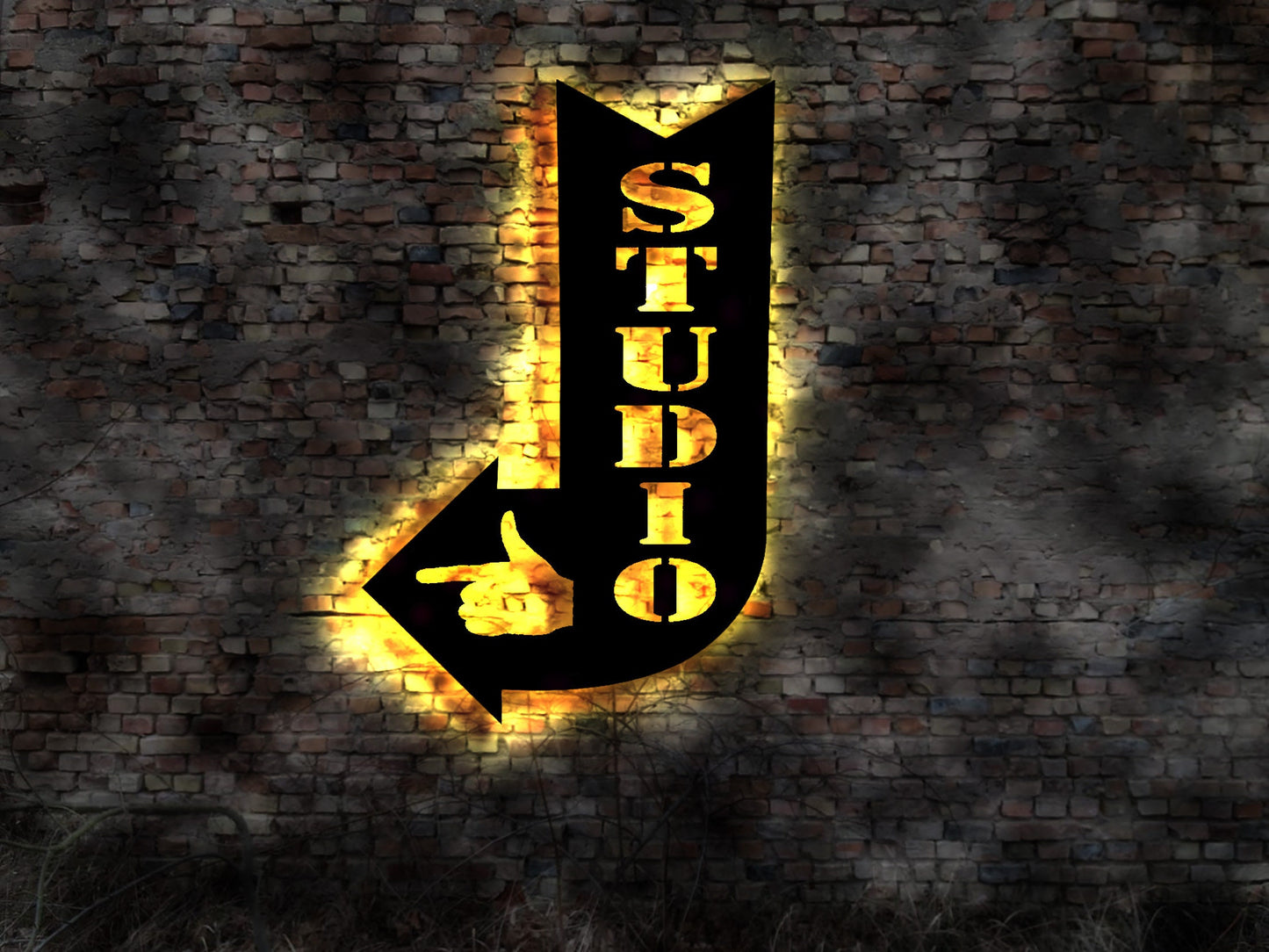 Studio Tonstudio Wandtattoo LED Leuchtschild Schild Fitnessstudio Bild Reklame Leuchtpfeil Pfeil Hinweisschild Wegweiser Schilder sign