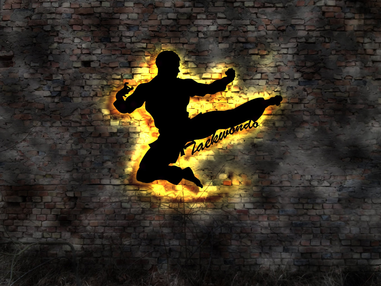 Wandbild Bild Aufkleber Taekwondo Anzug Hose Handschuhe Buch Kampfsport Deko Kämpfer Kampfsportler schwarzer Gürtel Anzug Buch Neon sign