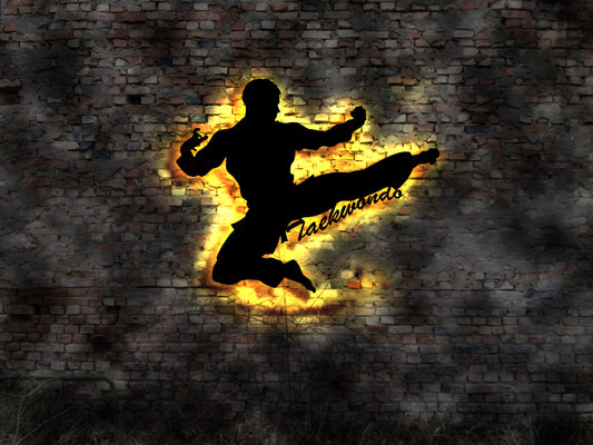 Wandbild Bild Aufkleber Taekwondo Anzug Hose Handschuhe Buch Kampfsport Deko Kämpfer Kampfsportler schwarzer Gürtel Anzug Buch Neon sign