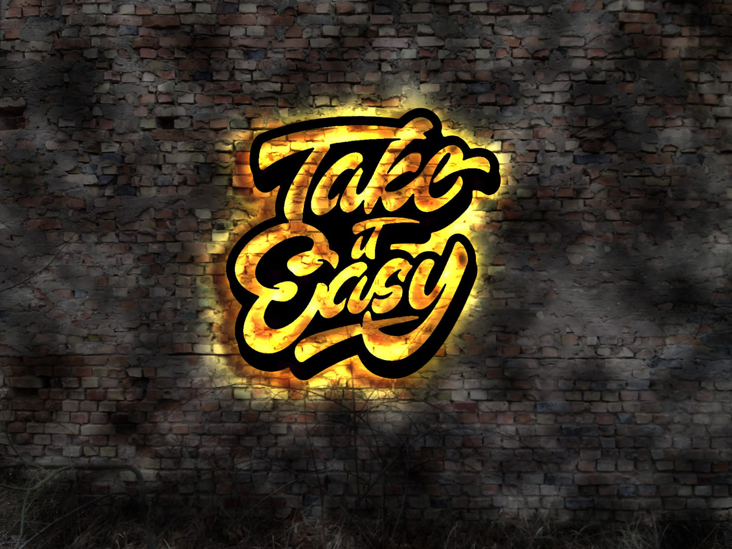 Take it easy Leuchtschild Holz LED neon sign Leuchtreklame Schild no Emailschild  Nimms leicht Optimismus Optimist Deko Firma sign