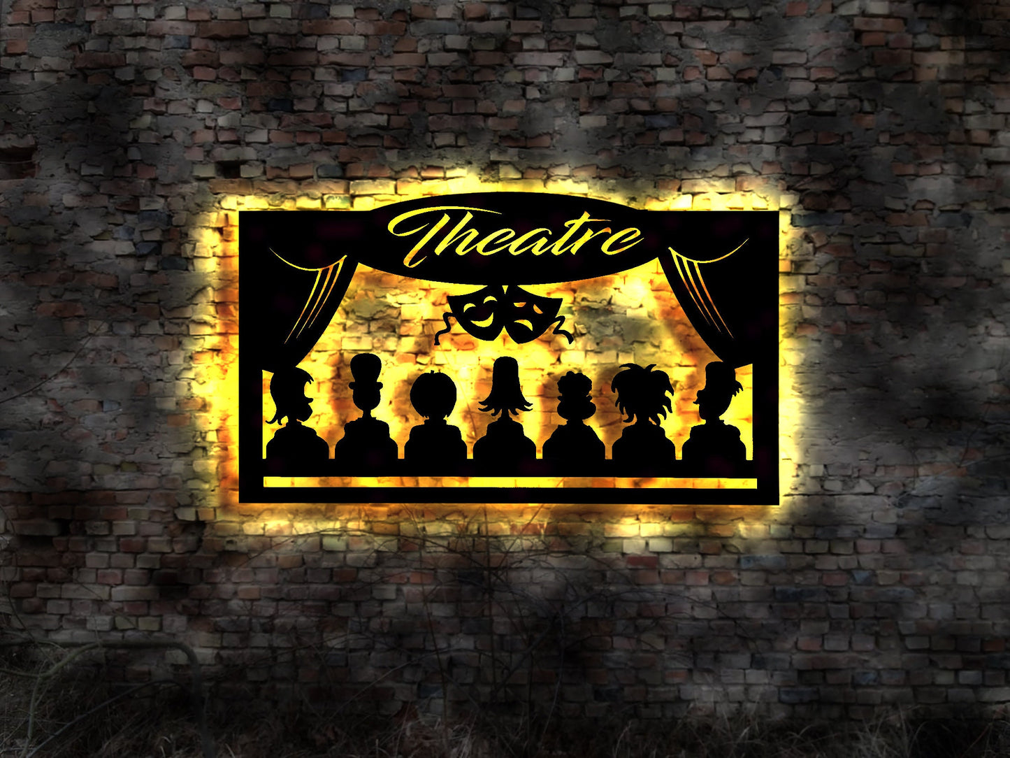 Theater Theatre Vorhang Opernglas Leuchtschild Requisite Requisiten LED Wandbild  Vorhang Publikum Aufführung Schild Kostüm Maske