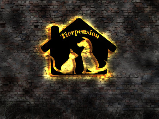 Tierpension Schild Leuchtreklame no Aufkleber Werbung Neon sign Bild Tiere Hund sign Set no Neon sign Wandbild Pension Tierheim Unterkunft
