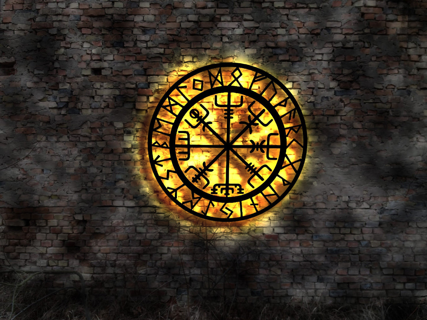 Vegvisir Viking Kompass Wikiinger Neon sign Schild Aufnäher Aufkleber Wegweiser  Vegvisier Himmelsrichtung Wandbild beleuchtetes vegvisor