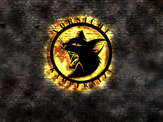 Vorsicht Katze Kampfkatze Schild no Blechschild Aluschild no Metallschild LED cat Mietzekatze Kater Katzen Spielzeug Zeichnung Malerei