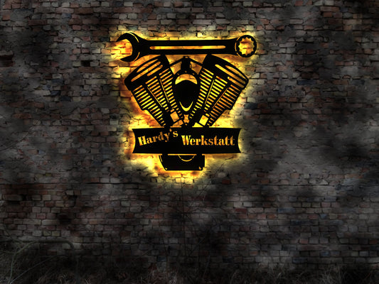 KFZ Werkstatt Schild Reparatur Blechschild Auto Neon sign Neonreklame Buch T-shirt Fahne Flagge 3D Aufkleber Motor V8 V6 KFZ Meister Garage