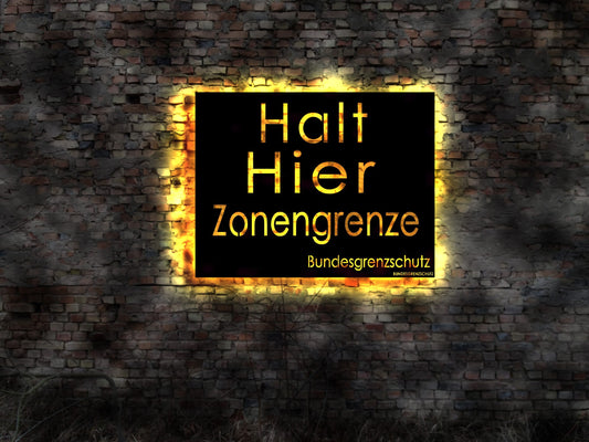 Halt hier Zonengrenze Schild  Reklame no Neon sign Neonreklame Tattoo Buch Firma Blechschild Leuchtschild Wandsticker Leuchtbild  sign