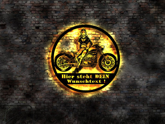 Biker Bikerin Club Logo Emblem  Motorradclub Geschäft store Tattoo LED Wandbild  Hot Girl Racer sign Cafe Chopper Cruiser Werkstatt Schild