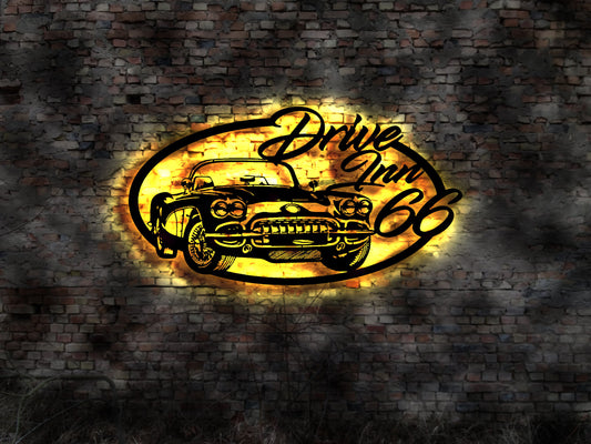 3D Muscle Car Garage LED Neon Sign Nachtlicht Neonreklame V8 US Oldtimer Coupe Neon sign Blechschild Drive INN 66