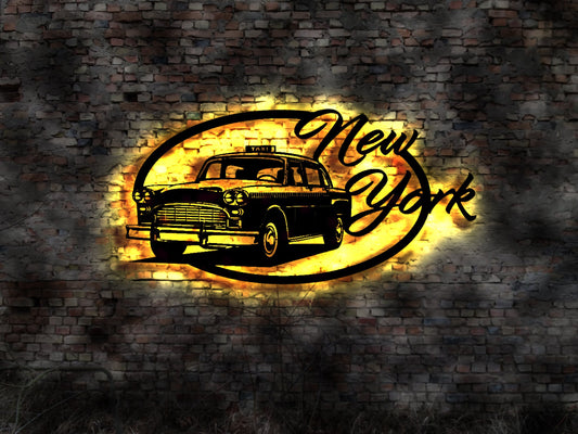 Skyline New York Yorck LED Wandbild   Holz Stadt AK Karte Map Stadtplan Wandsticker Leuchtbild Neonreklame Wandtattoo Reiseführer Silhouette