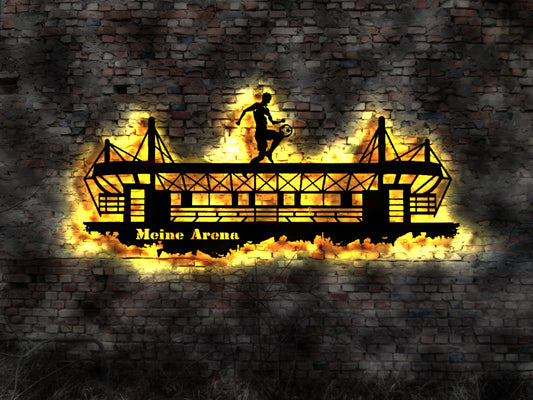 Skyline Dortmund LED Wandbild Holz Stadt AK Karte Map Stadtplan Wandsticker Leuchtbild Neonreklame Wandtattoo Reiseführer Silhouette