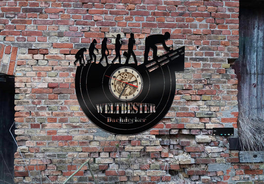 Wanduhr Uhr Holzuhr Uhren Ziffernblatt Clock Holz Dachdecker no Aufkleber Hose Werbung Deko Figur Schild retro geprägt sign Gürtel Hut