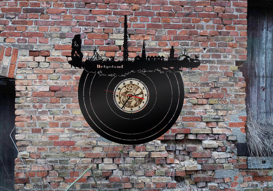 Wanduhr Uhr Holzuhr Uhren Ziffernblatt Skyline Helgoland Nordsee  Stadt  Karte Map Wandsticker Leuchtbild Neonreklame Wandtattoo Reiseführer