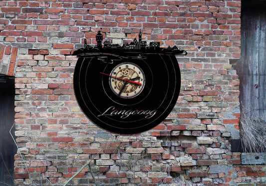 Wanduhr Uhr Holzuhr Uhren Ziffernblatt Skyline Langeoog  Nordsee  Stadt  Karte Map Wandsticker Leuchtbild Neonreklame Wandtattoo Reiseführer