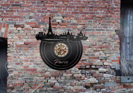 Wanduhr Uhr Holzuhr Uhren Ziffernblatt Skyline Paris France   Stadt  Karte Map Wandsticker Leuchtbild Neonreklame Wandtattoo Reiseführer