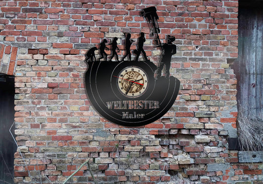 Wanduhr Uhr Holzuhr Uhren Ziffernblatt Maler Handwerk Zunft Zeichen Schild Aufkleber Werbung Leiter Pinsel Farbrolle Firmenschild Jubiläum