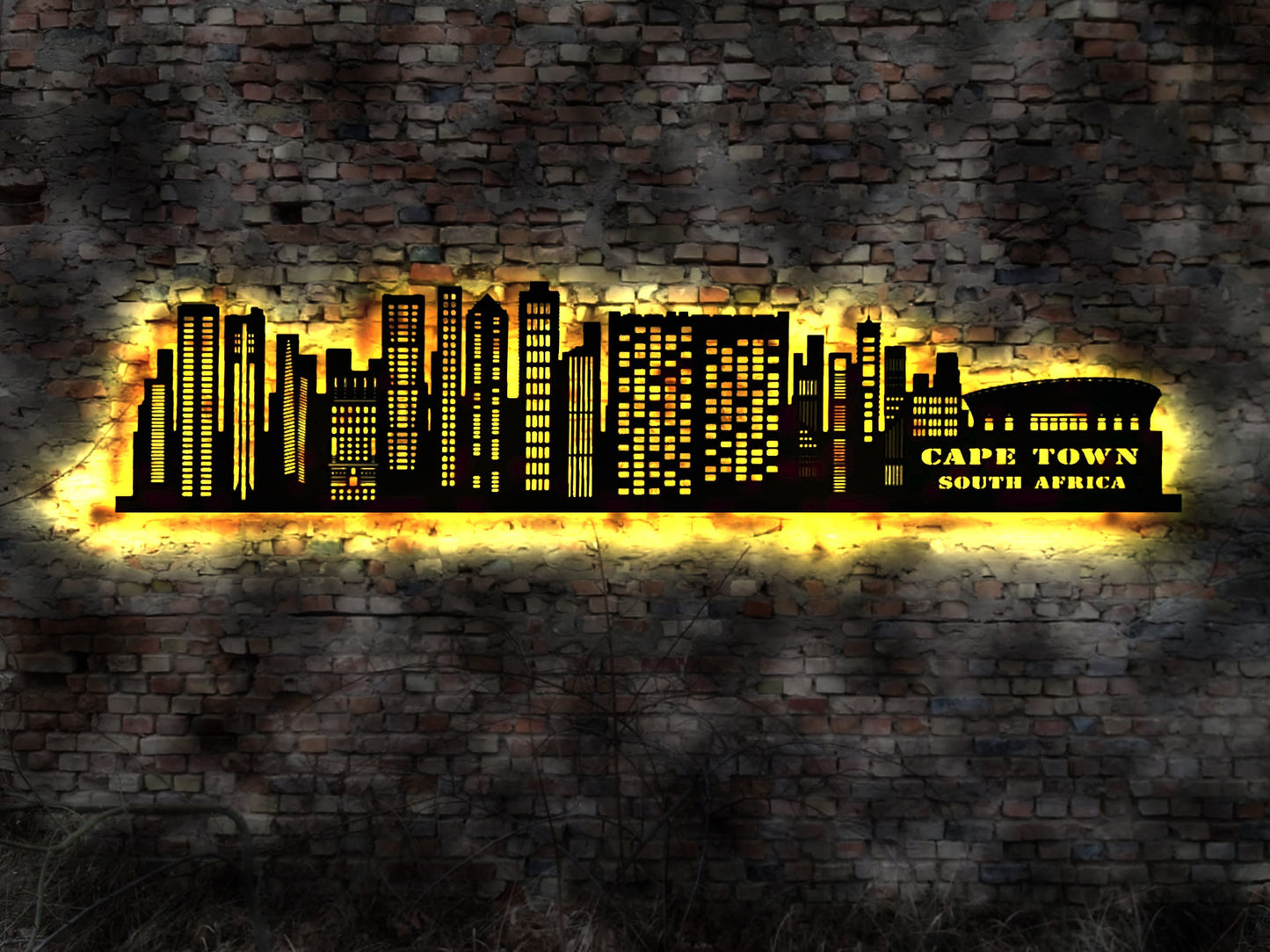 Skyline Kapstadt Cape Town Capital LED Wandbild   Holz Stadt AK Karte Map Stadtplan Wandsticker Leuchtbild Wandtattoo Reiseführer Silhouette