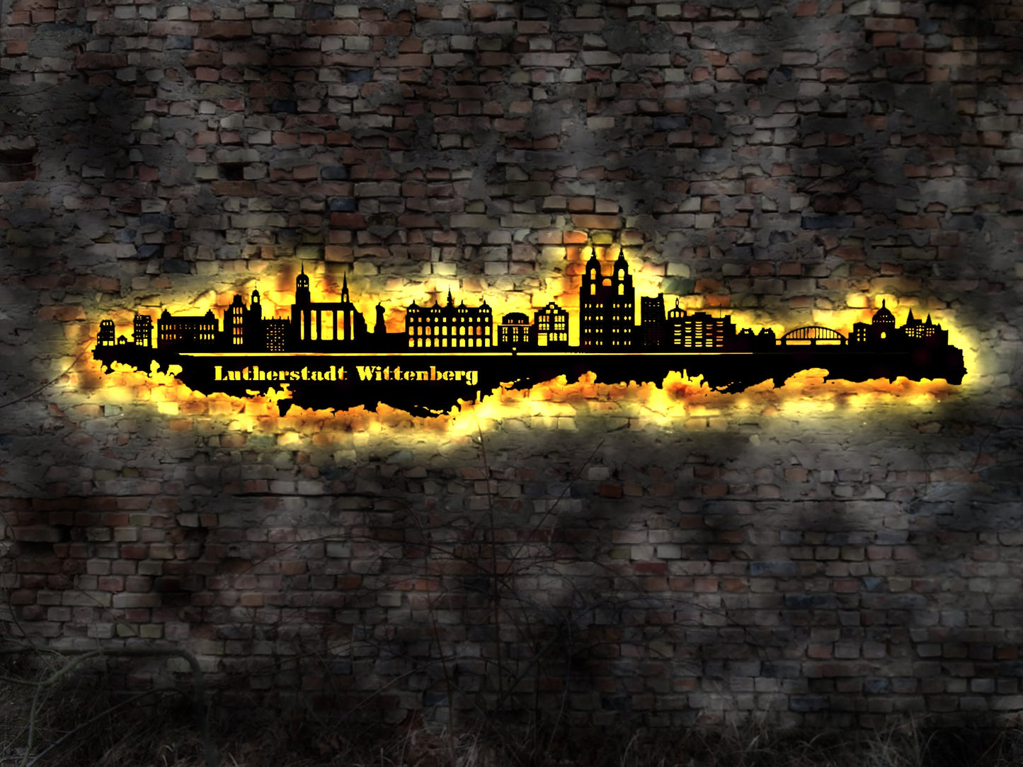 Skyline Lutherstadt Wittenberg  LED Wandbild Holz Stadt AK Karte Map Stadtplan Wandsticker Leuchtbild Wandtattoo Reiseführer Silhouette