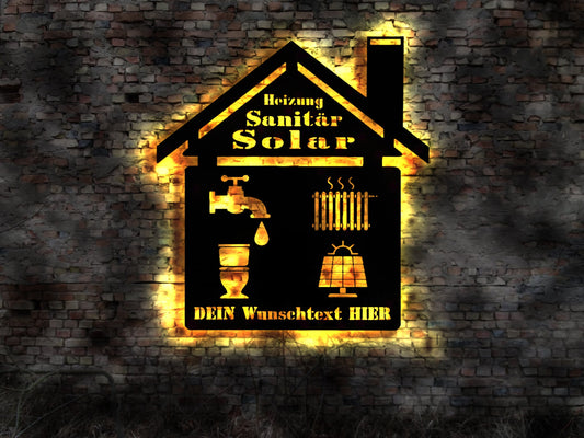 Firma Firmenschild Heizung Sanitär Solar Logo  Zange Werkzeug Aufkleber Auto Dachdecker Buch T-shirt Deko Poster Bild Plakat LED Wandbild