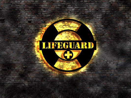 LED Leuchtschild  Leuchtreklame Schild Lifeguard Rettungsschwimmer Personenrettung Wacht Bademeister Erste Hilfe Aufpasser Helfer