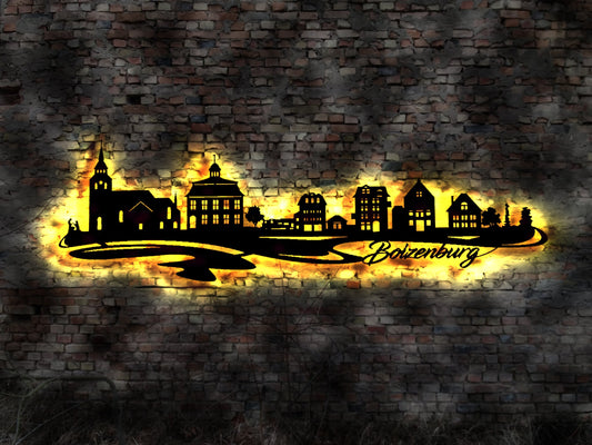 Skyline Boizenburg Elbe Stadt  LED Wandbild   Holz Stadt AK Karte Map Stadtplan Wandsticker Leuchtbild Wandtattoo Reiseführer Silhouette