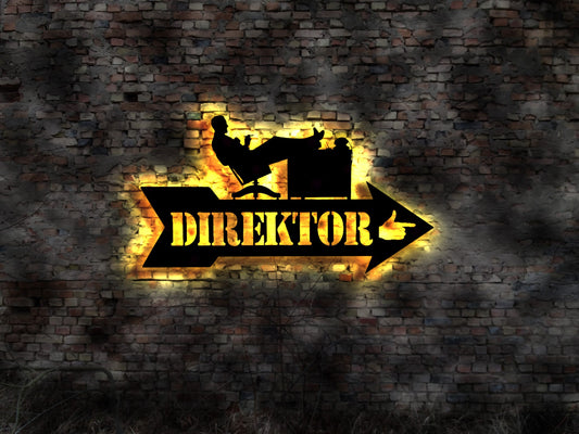 LED Leuchtschild Direktor  Leuchtreklame Schild Neonreklame sign   Holzschild Direktorzimmer Nenreklame Neon sign indirektes Licht