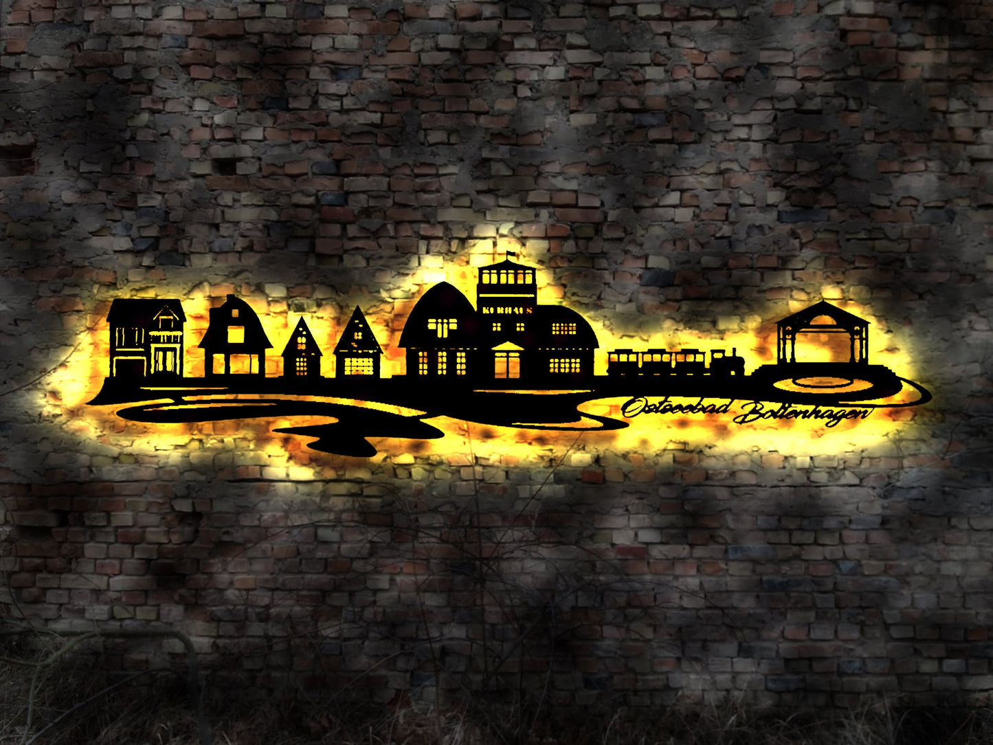 Skyline Ostseebad Boltenhagen Wandbild Holz Stadt AK Karte Map Stadtplan Wandsticker Leuchtbild  Wandtattoo Reiseführer Silhouette