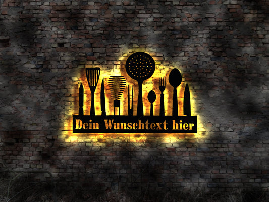LED Schild  Küche Grill no Blechschild Dekoration Kitchen Outdoor Schild Herd Aufkleber Wandhalterung Küchenlampe Blechschild Leuchtschild