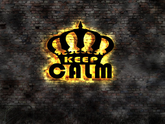 Keep Calm Krone König no Neon sign King Schild Aufkleber Bild Spielzeug Kostüm VIP Lounge Werbung Leuchtschild Bardeko BarSchild