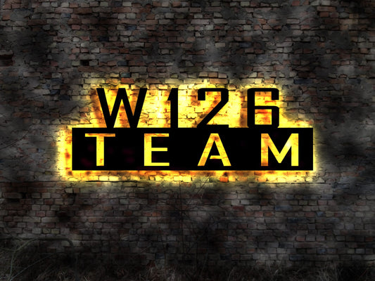 W126 W 126  Team Leuchtschild Leuchtreklame Schablone Fussmatte Aufkleber Tuning Schild Werkstatt  Blechschild Neonreklame Teile Logo Emblem