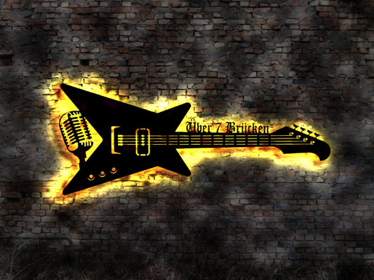 LED Leuchtschild Musik an  LED Lampe Gitarre