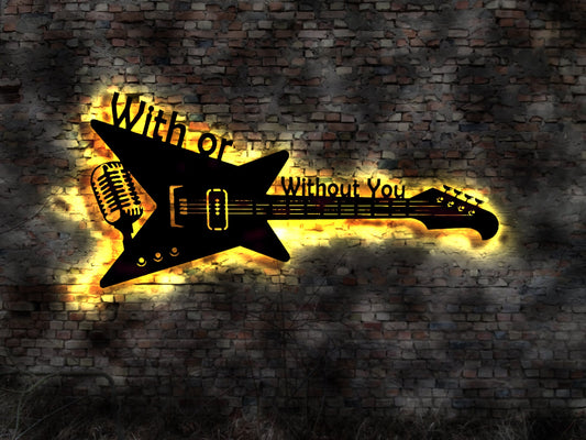 LED Leuchtschild With or without you Leuchtreklame Schild Neonreklame sign  Wunschtext Anfertigung nach Wunsch Holzschild