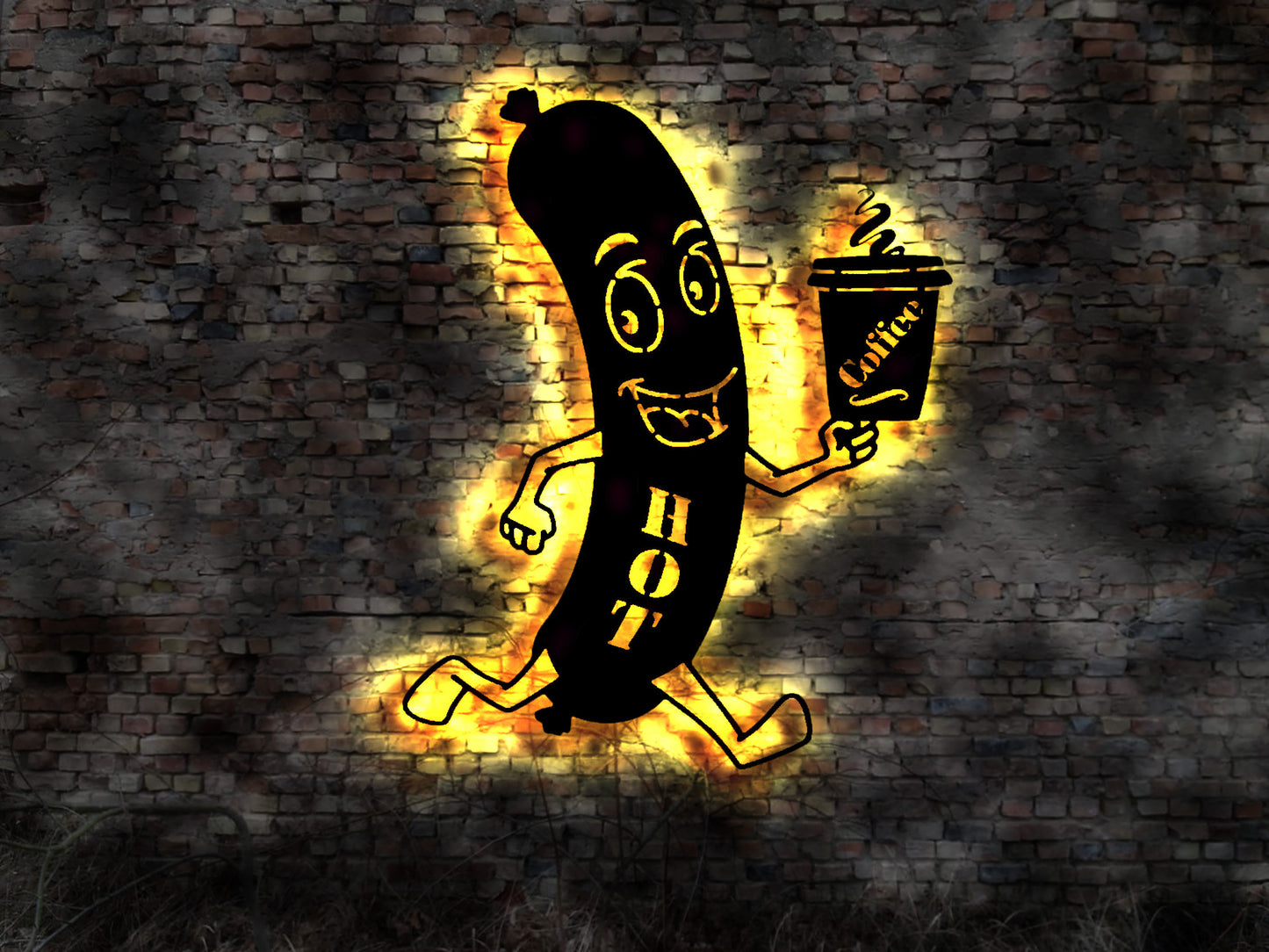 Schild Coffee Leuchtschild LED Kaffeebecher Pappbecher Deckel BOWO Bockwurst Bratwurst Bowu Wurst  Kaffee  Schnellimbiss Gastrobedarf Imbiss