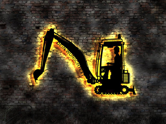 Bagger Baggerfahrer no Spielzeug Minibagger Baggerschaufel Aufkleber Tattoo Leuchtschild Wandsticker Leuchtbild Neonreklame Neon sign