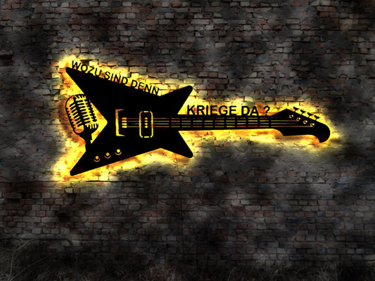 LED Leuchtschild Wozu sind denn Kriege da ? Gitarre Guitar Leuchtreklame Schild Neonreklame sign  Wunschtext Anfertigung nach Wunsch Song