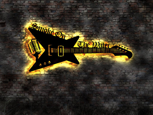 LED Leuchtschild  Smoke On The Water  Gitarre Guitar Leuchtreklame Schild Neonreklame sign  Wunschtext Anfertigung nach Wunsch Song
