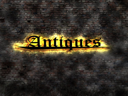 Antiquitäten Handel Antiques  neon Leuchtreklame Laden Geschäft store Flomarkt Trödel Trödelhalle Deko Schild Aufkleber Wandtattoo