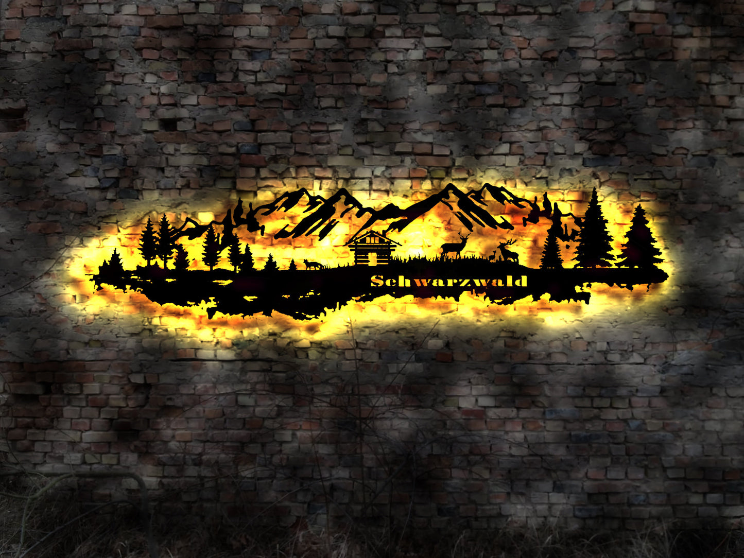 Skyline Schwarzwald  LED Wandbild   Holz Stadt AK Karte Map Stadtplan Wandsticker Leuchtbild Neonreklame Wandtattoo Reiseführer Silhouette