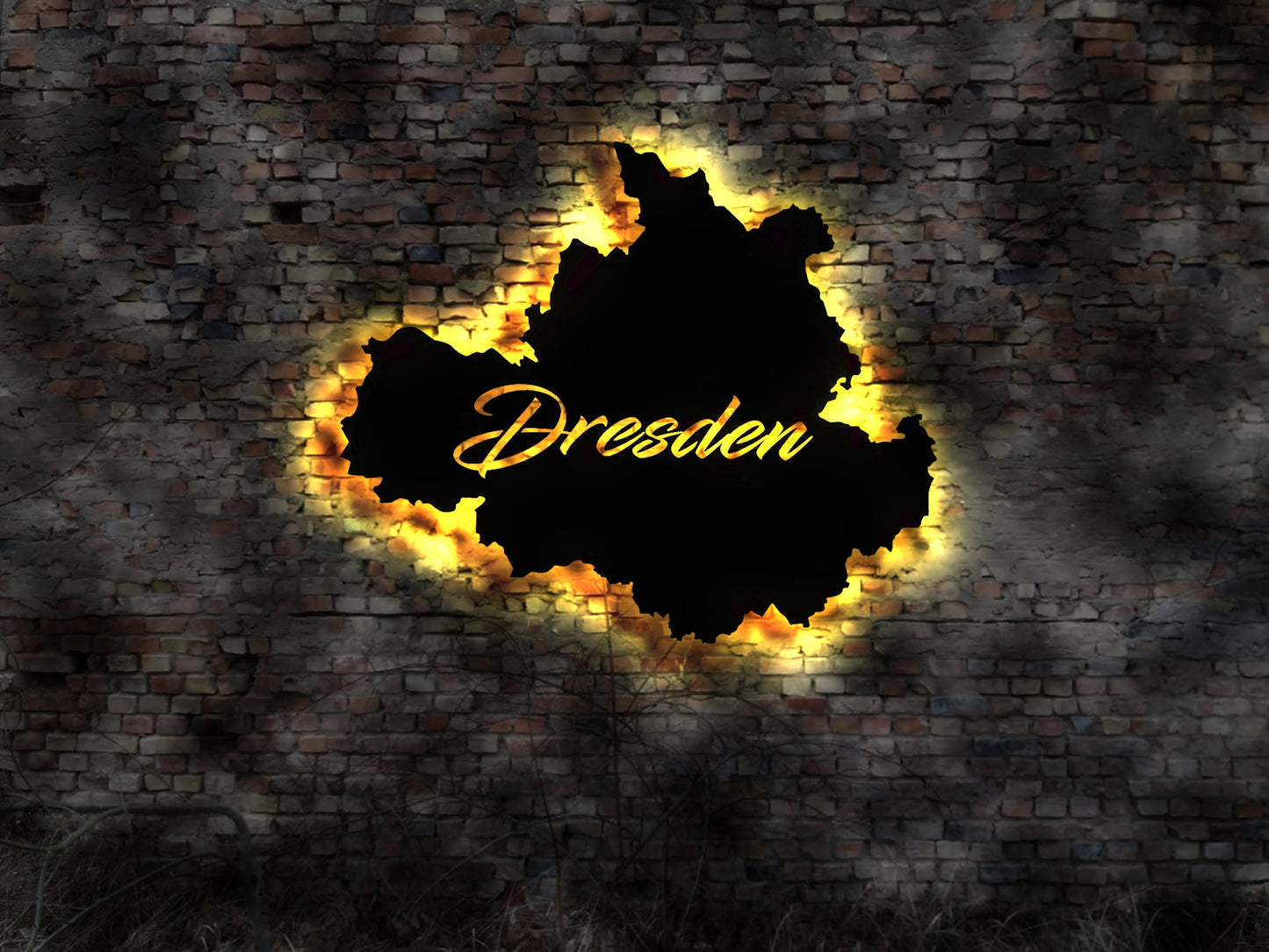 Skyline Dresden LED Wandbild Holz Stadt AK Karte Map Stadtplan Wandsticker Leuchtbild Neonreklame Wandtattoo Reiseführer Silhouette